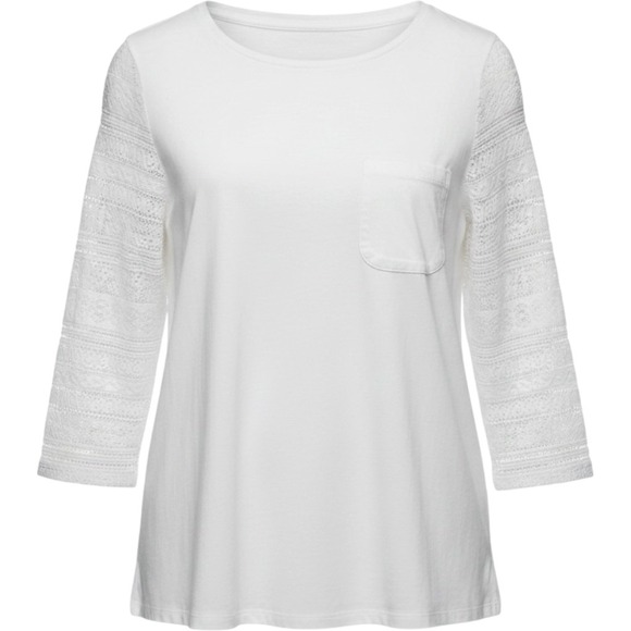 Talbots Tops - Talbots Woman‎ White Crochet Lace Sleeve Pocket Top 2X Cotton Blend 3/4 Sleeve